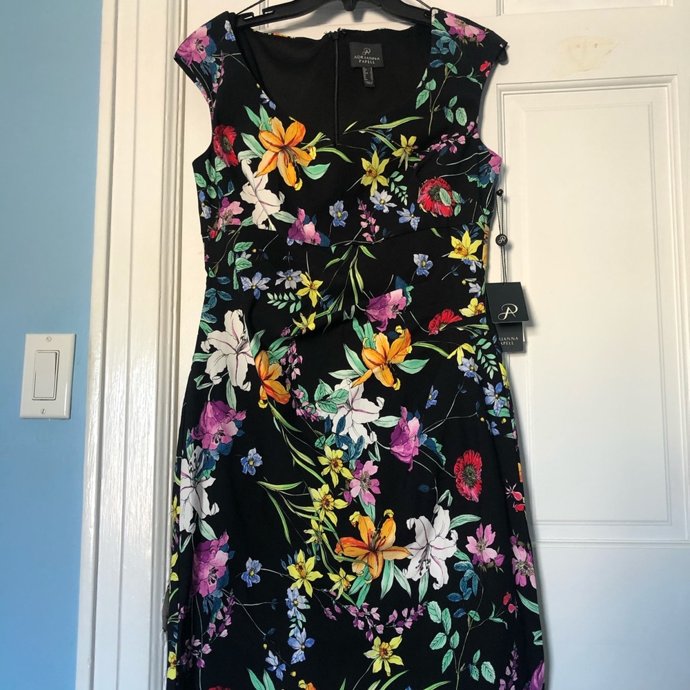 ADRIANNA PAPELL Floral Sweetheart Drape Sheath 8US